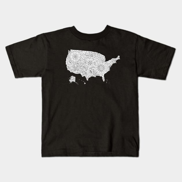 Flowers USA Map, Floral Map of the United States Kids T-Shirt by annagrunduls